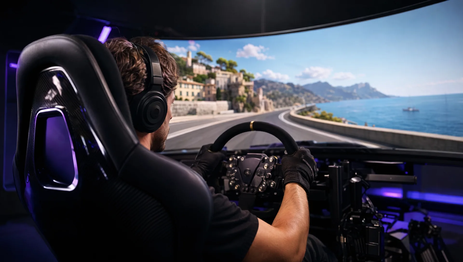 Rennsimulator mit Motion-Rig und Triple-Screen im Sim.Racing Center in der Motorworld Mallorca